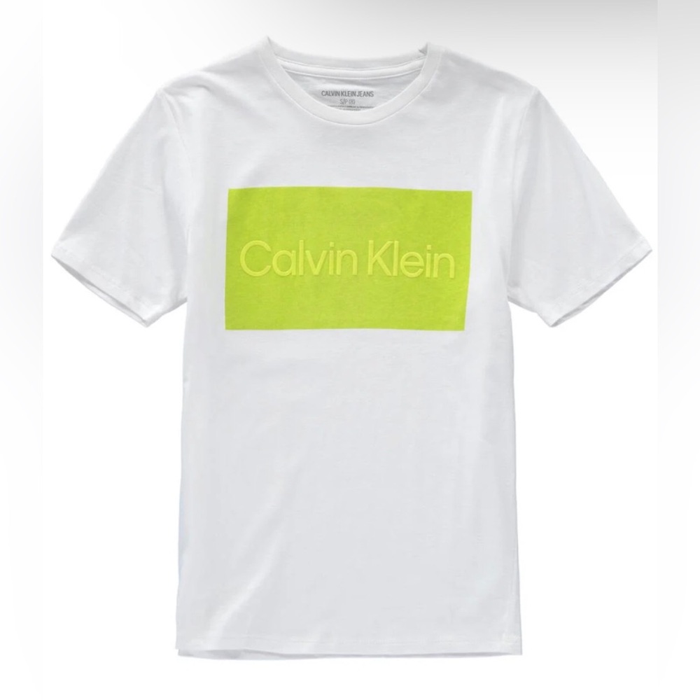 Calvin Klein Boys White Tee with Lime‎ Logo Size M (10/12)